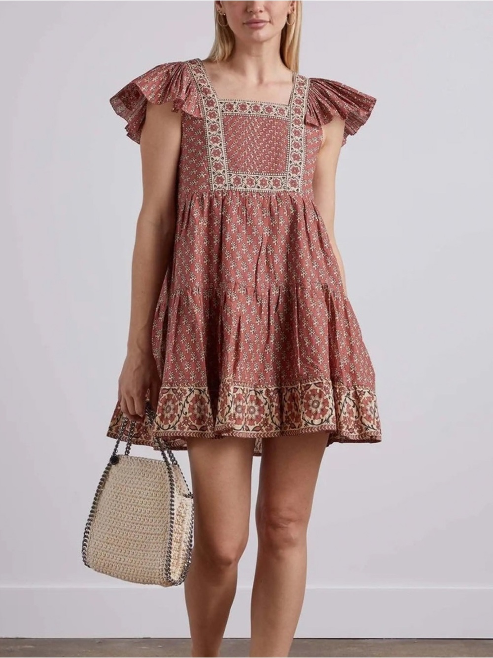 Sea New York Fernanda Tile Print Flutter Sleeve Dress